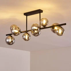 Suspension Verre Fumé-hofstein Plafonnier Chehalis LED Noir, 9 lumières