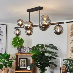 Suspension Verre Fumé-hofstein Plafonnier Chehalis LED Noir, 9 lumières