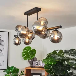 Suspension Verre Fumé-hofstein Plafonnier Chehalis LED Noir, 9 lumières