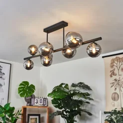 Suspension Verre Fumé-hofstein Plafonnier Chehalis LED Noir, 9 lumières