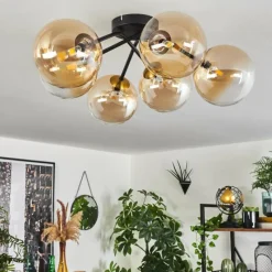 hofstein Plafonnier Chehalis Or, Noir, 6 lumières