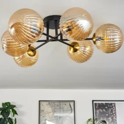 hofstein Plafonnier Chehalis Or, Noir, 6 lumières