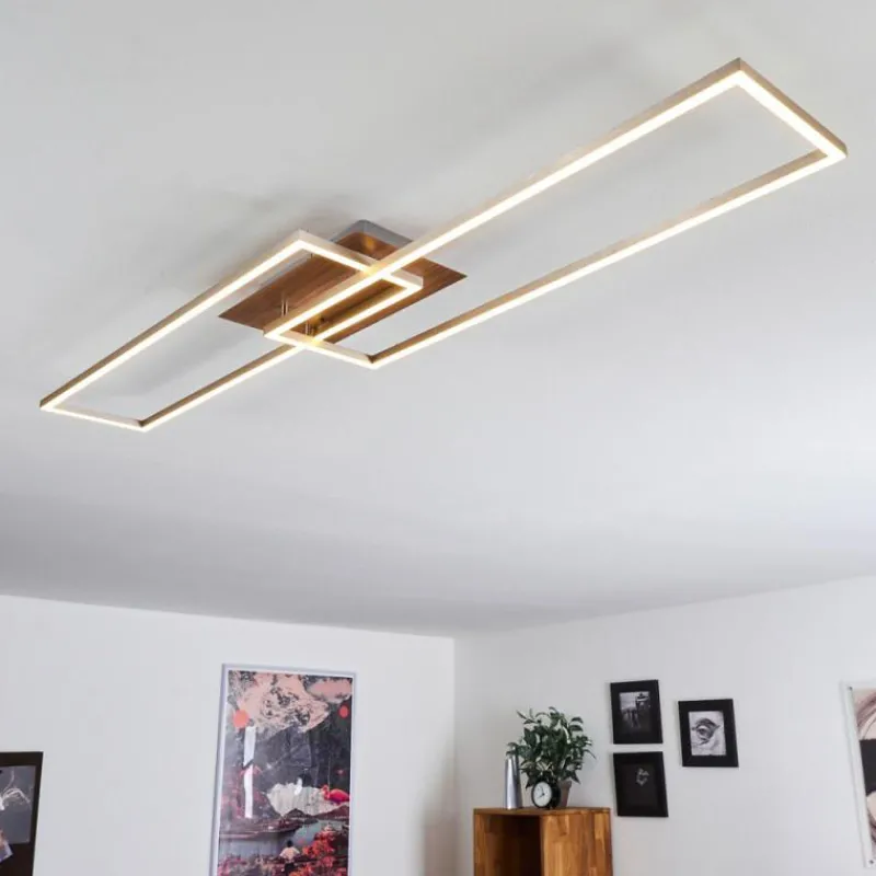 hofstein Plafonnier Cheka LED Brun, Nickel mat, 2 lumières, Télécommandes