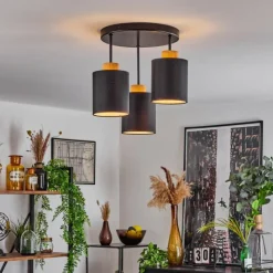 Lampes En Tissu-hofstein Plafonnier Chiuvi Chrome, Écru, Noir, Blanc, 3 lumières