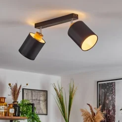 Lampes En Tissu-hofstein Plafonnier Chiuvi Chrome, Écru, Noir, Blanc, 2 lumières