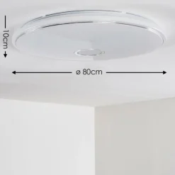 hofstein Plafonnier Cirque LED Chrome, 1 lumière, Télécommandes, Changeur de couleurs