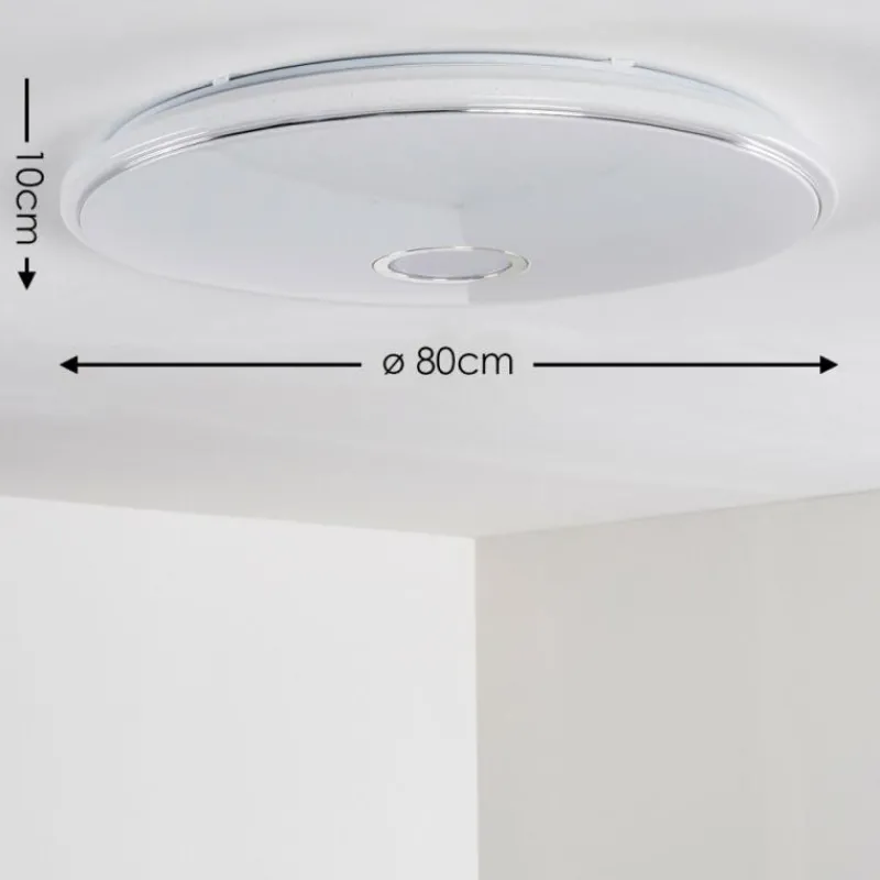 hofstein Plafonnier Cirque LED Chrome, 1 lumière, Télécommandes, Changeur de couleurs