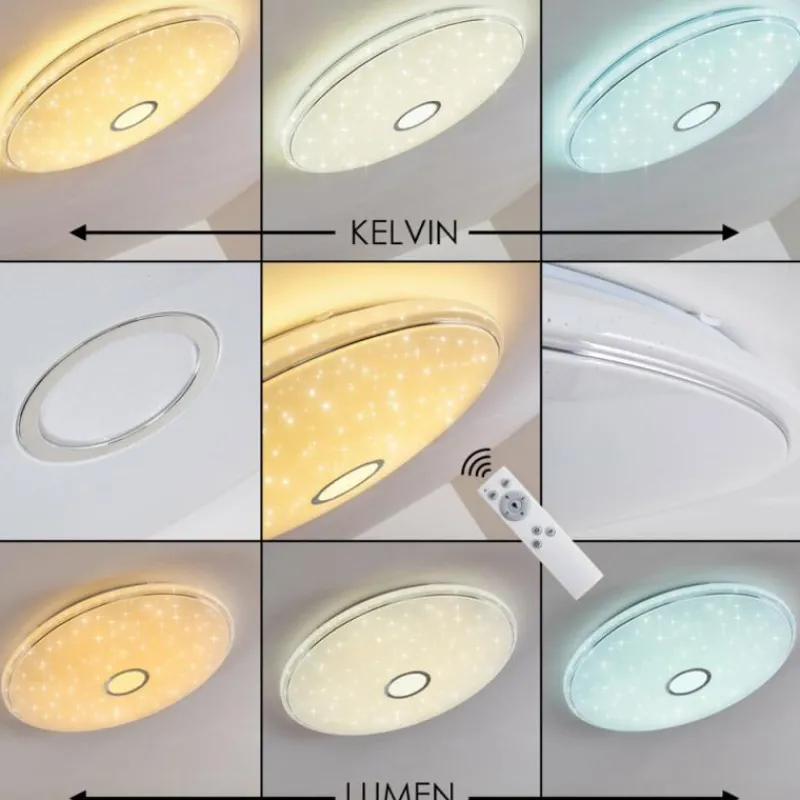 hofstein Plafonnier Cirque LED Chrome, 1 lumière, Télécommandes, Changeur de couleurs