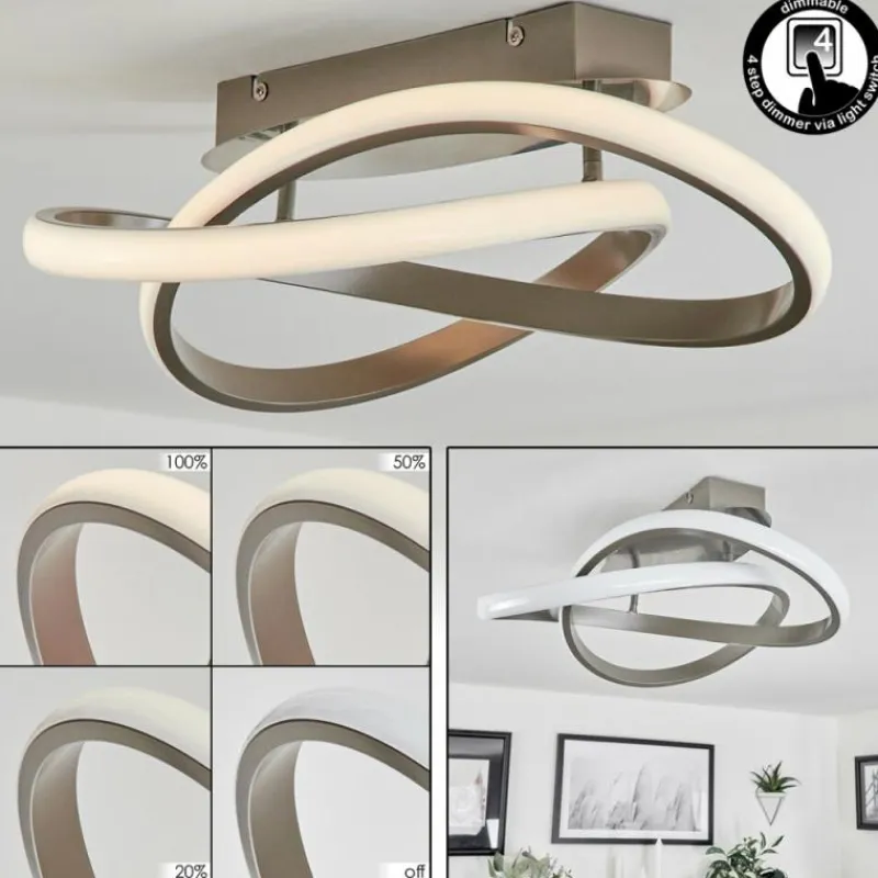hofstein Plafonnier Cochato LED Nickel mat, 1 lumière