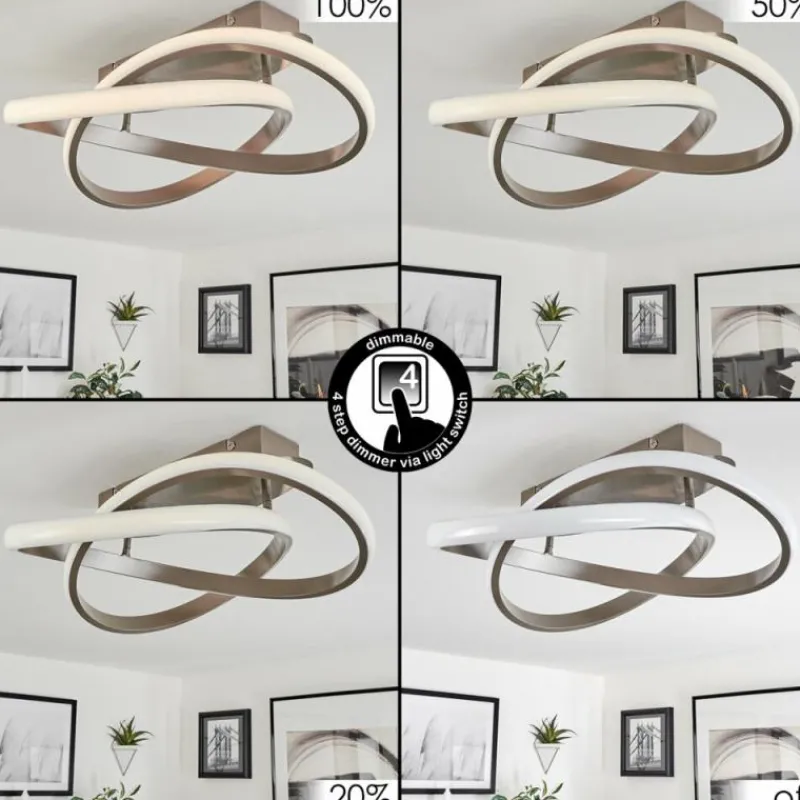 hofstein Plafonnier Cochato LED Nickel mat, 1 lumière