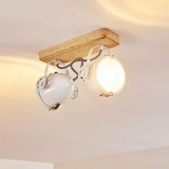 Lampes Vintages & Rétros-hofstein Plafonnier Coruna Bois clair, Blanc, 2 lumières