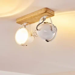 Lampes Vintages & Rétros-hofstein Plafonnier Coruna Bois clair, Blanc, 2 lumières