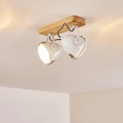 Lampes Vintages & Rétros-hofstein Plafonnier Coruna Bois clair, Blanc, 2 lumières
