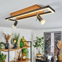 hofstein Plafonnier Deadwood LED Brun, Chrome, Couleur bois, 3 lumières