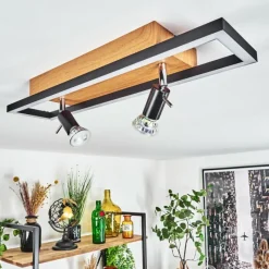 hofstein Plafonnier Deadwood LED Brun, Chrome, Couleur bois, 3 lumières