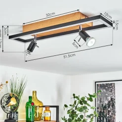 hofstein Plafonnier Deadwood LED Brun, Chrome, Couleur bois, 3 lumières