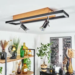 hofstein Plafonnier Deadwood LED Brun, Chrome, Couleur bois, 3 lumières