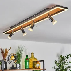 Lampes Vintages & Rétros-hofstein Plafonnier Deadwood LED Brun, Chrome, Couleur bois, Noir, 5 lumières