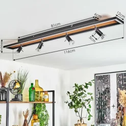 Lampes Vintages & Rétros-hofstein Plafonnier Deadwood LED Brun, Chrome, Couleur bois, Noir, 5 lumières