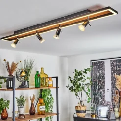 Lampes Vintages & Rétros-hofstein Plafonnier Deadwood LED Brun, Chrome, Couleur bois, Noir, 5 lumières