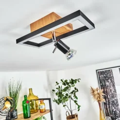 Lampes Vintages & Rétros-hofstein Plafonnier Deadwood LED Brun, Chrome, Couleur bois, 2 lumières