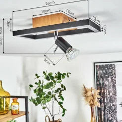 Lampes Vintages & Rétros-hofstein Plafonnier Deadwood LED Brun, Chrome, Couleur bois, 2 lumières