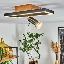 Lampes Vintages & Rétros-hofstein Plafonnier Deadwood LED Brun, Chrome, Couleur bois, 2 lumières