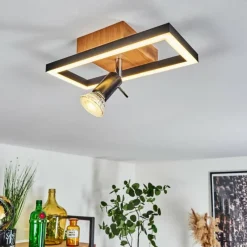 Lampes Vintages & Rétros-hofstein Plafonnier Deadwood LED Brun, Chrome, Couleur bois, 2 lumières