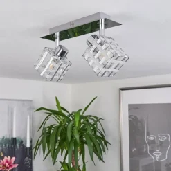 hofstein Plafonnier Desrue Chrome, Argenté, 2 lumières