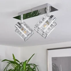 hofstein Plafonnier Desrue Chrome, Argenté, 2 lumières