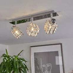 Lampes Industrielles-hofstein Plafonnier Desrue Chrome, Argenté, 3 lumières