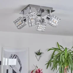 hofstein Plafonnier Desrue Chrome, Argenté, 4 lumières