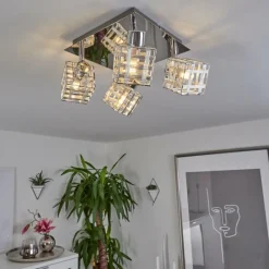 hofstein Plafonnier Desrue Chrome, Argenté, 4 lumières