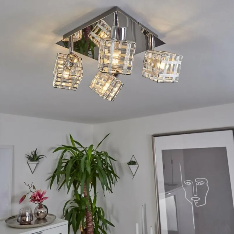 hofstein Plafonnier Desrue Chrome, Argenté, 4 lumières
