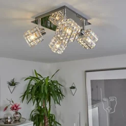 hofstein Plafonnier Desrue Chrome, Argenté, 4 lumières