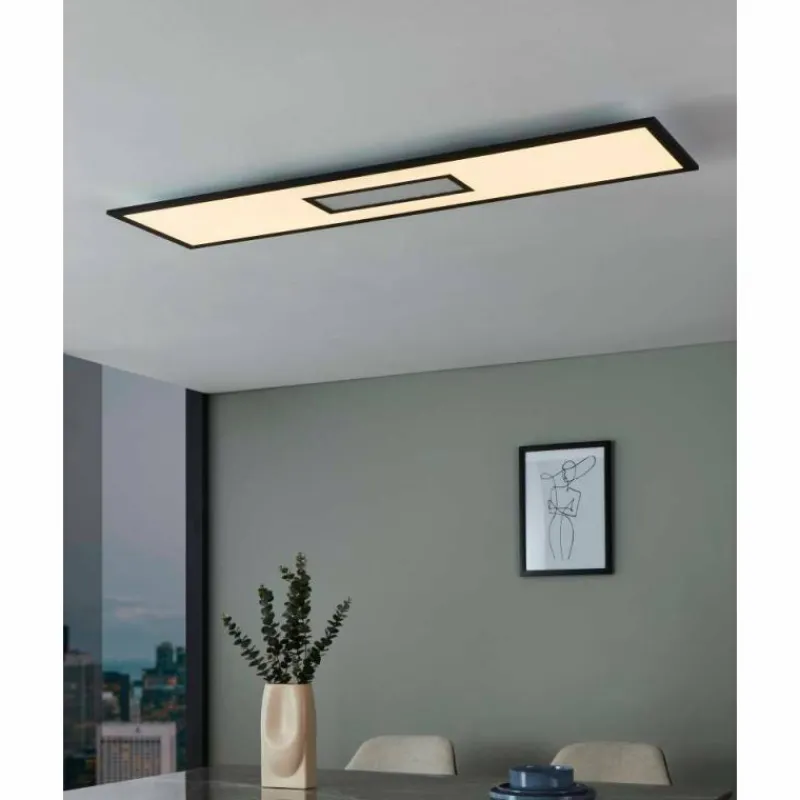 Luminaires Eglo Plafonnier Eglo BORDONARA LED Noir, Blanc, 1 lumière, Télécommandes* Éclairage Led