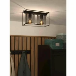Lampes Industrielles-Luminaires Eglo Plafonnier Eglo CATTERICK Noir, 2 lumières