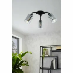 Suspension Verre Fumé-Luminaires Eglo Plafonnier Eglo FORESTBURG Noir, 3 lumières