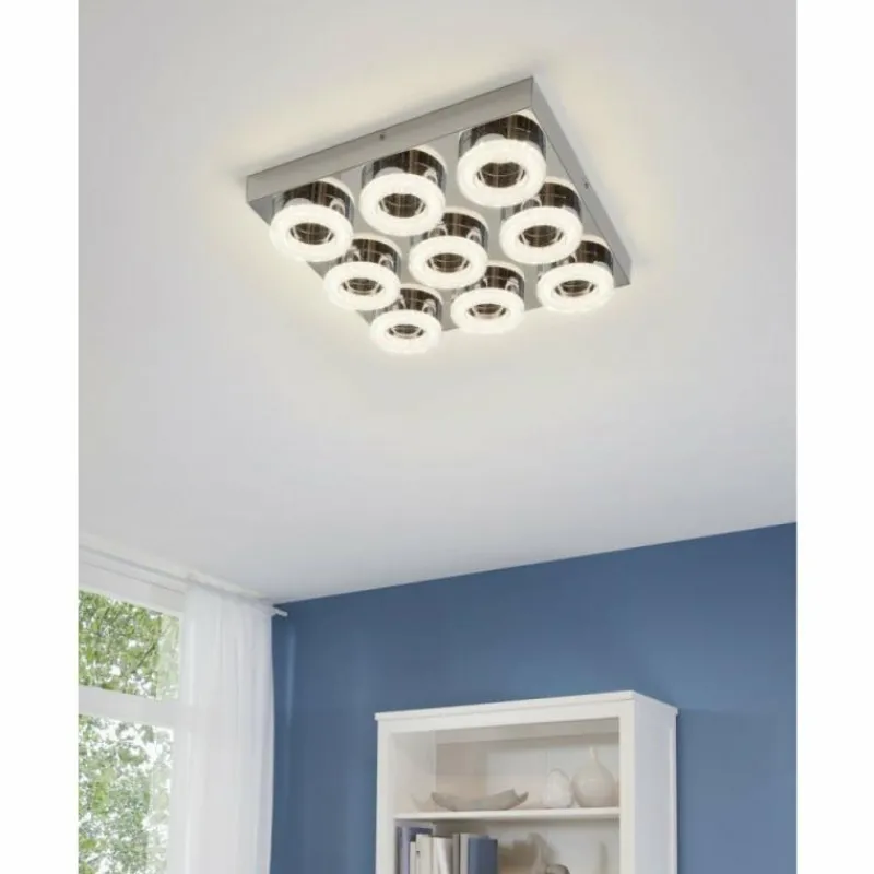 Luminaires Eglo Plafonnier Eglo FRADELO LED Chrome, Aspect cristal, 9 lumières* Éclairage Led