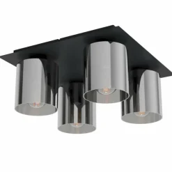 Suspension Verre Fumé-Luminaires Eglo Plafonnier Eglo GOROSIBA Noir, 4 lumières