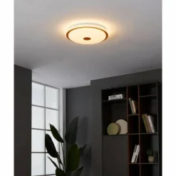 Lampes En Bois-Luminaires Eglo Plafonnier Eglo LANCIANO LED Brun, Blanc, 1 lumière, Télécommandes