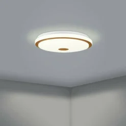 Lampes En Bois-Luminaires Eglo Plafonnier Eglo LANCIANO LED Brun, Blanc, 1 lumière, Télécommandes