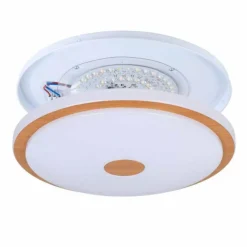 Lampes En Bois-Luminaires Eglo Plafonnier Eglo LANCIANO LED Brun, Blanc, 1 lumière, Télécommandes