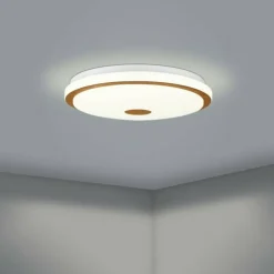 Lampes En Bois-Luminaires Eglo Plafonnier Eglo LANCIANO LED Brun, Blanc, 1 lumière, Télécommandes
