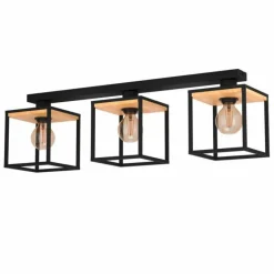 Lampes En Bois-Luminaires Eglo Plafonnier Eglo LIBERTAD Brun, Noir, 3 lumières