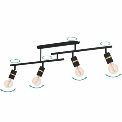 Luminaires Eglo Plafonnier Eglo LURONE Laiton, Noir, 4 lumières* Spots Et Projecteurs