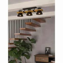 Lampes En Bois-Luminaires Eglo Plafonnier Eglo MACCLES Écru, Noir, 3 lumières