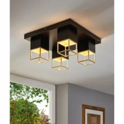 Lampes Dorées-Luminaires Eglo Plafonnier Eglo MONTEBALDO Or, Noir, 4 lumières