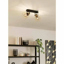 Lampes Industrielles-Luminaires Eglo Plafonnier Eglo SAMBATELLO Laiton, Noir, 2 lumières