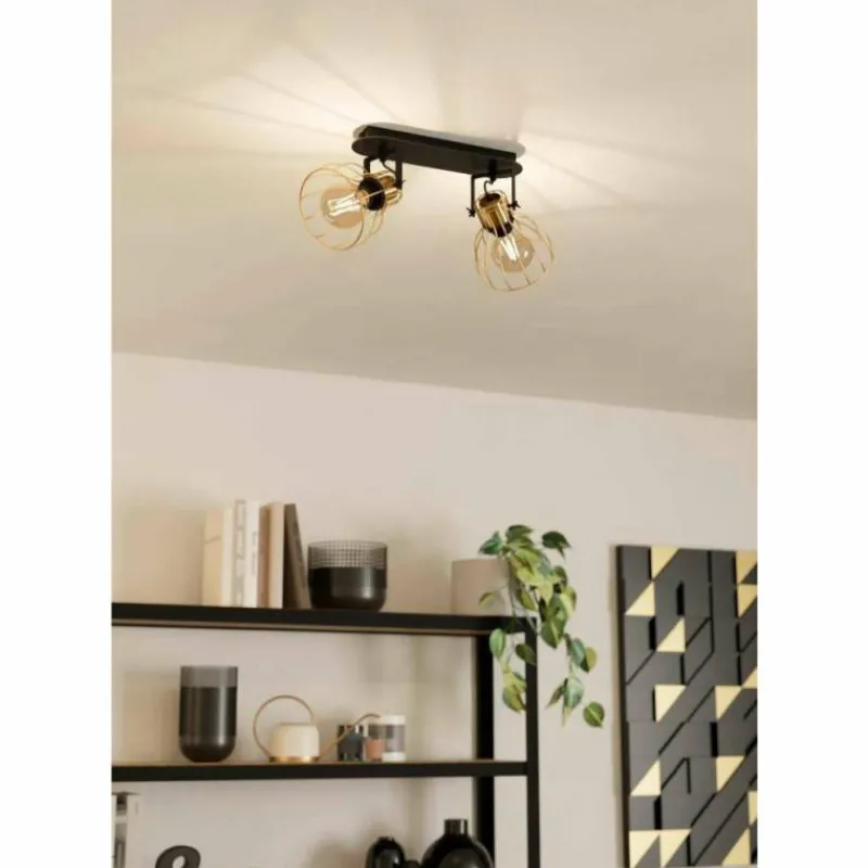 Lampes Industrielles-Luminaires Eglo Plafonnier Eglo SAMBATELLO Laiton, Noir, 2 lumières